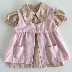 Vintage 2/3T 1970s pink plaid dress with pinafore